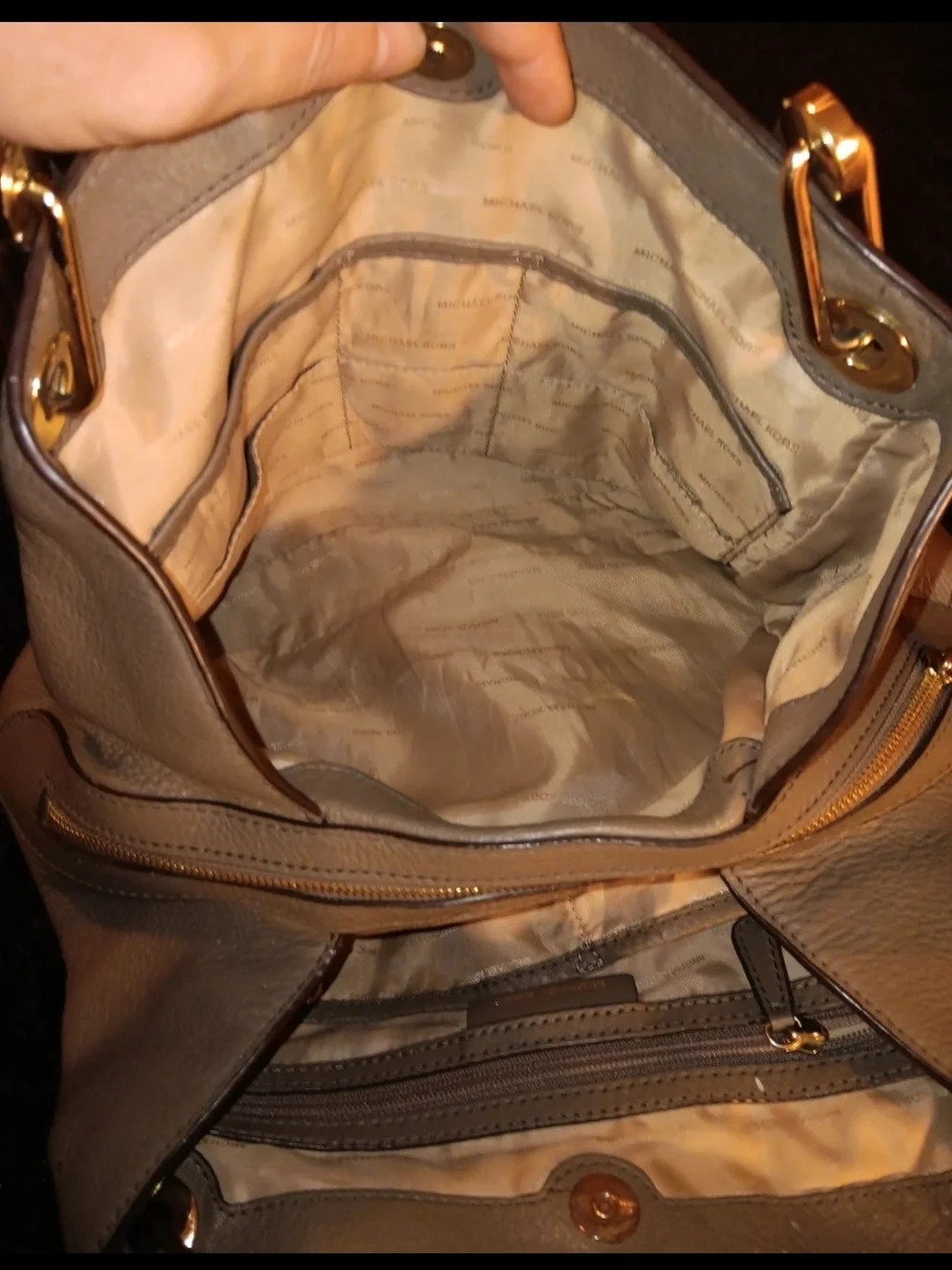 Michael Kors Taupe Pebbled Leather Shoulder Tote with Gold Hardware